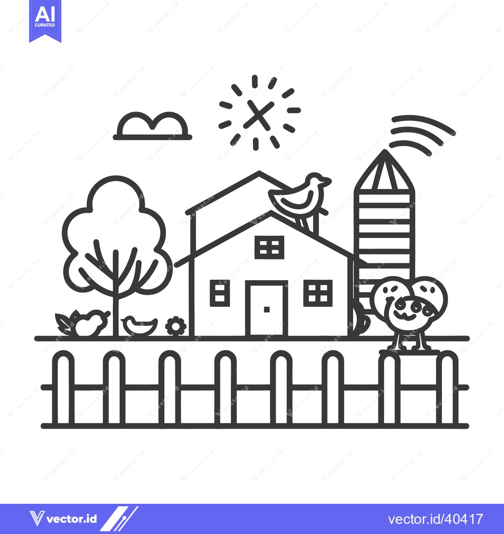 Premium Vector of A stylized farm scene featuring a house and associated elements