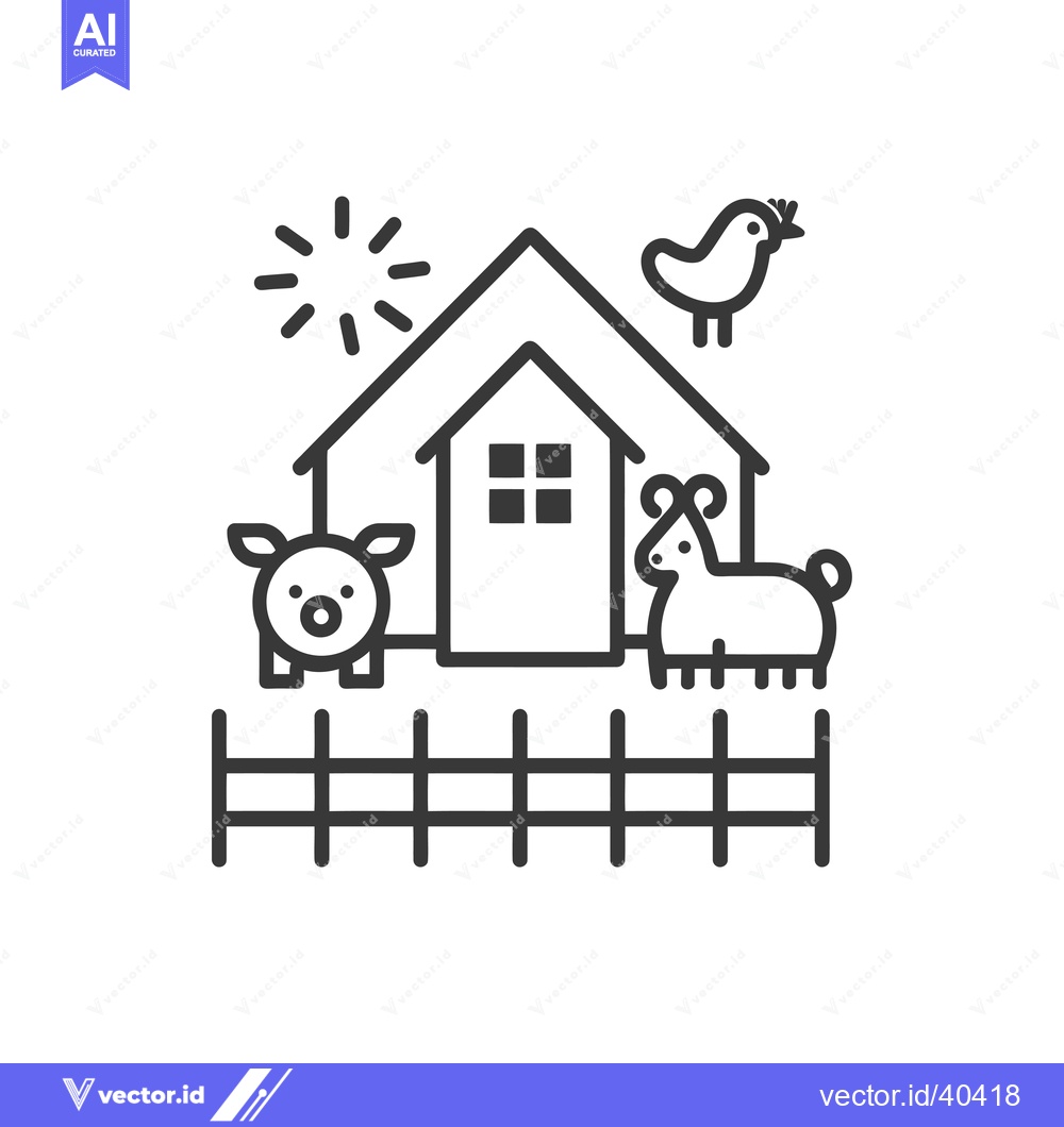 Premium Vector of Farm with a House, Pig, Sheep, Bird, and Fence