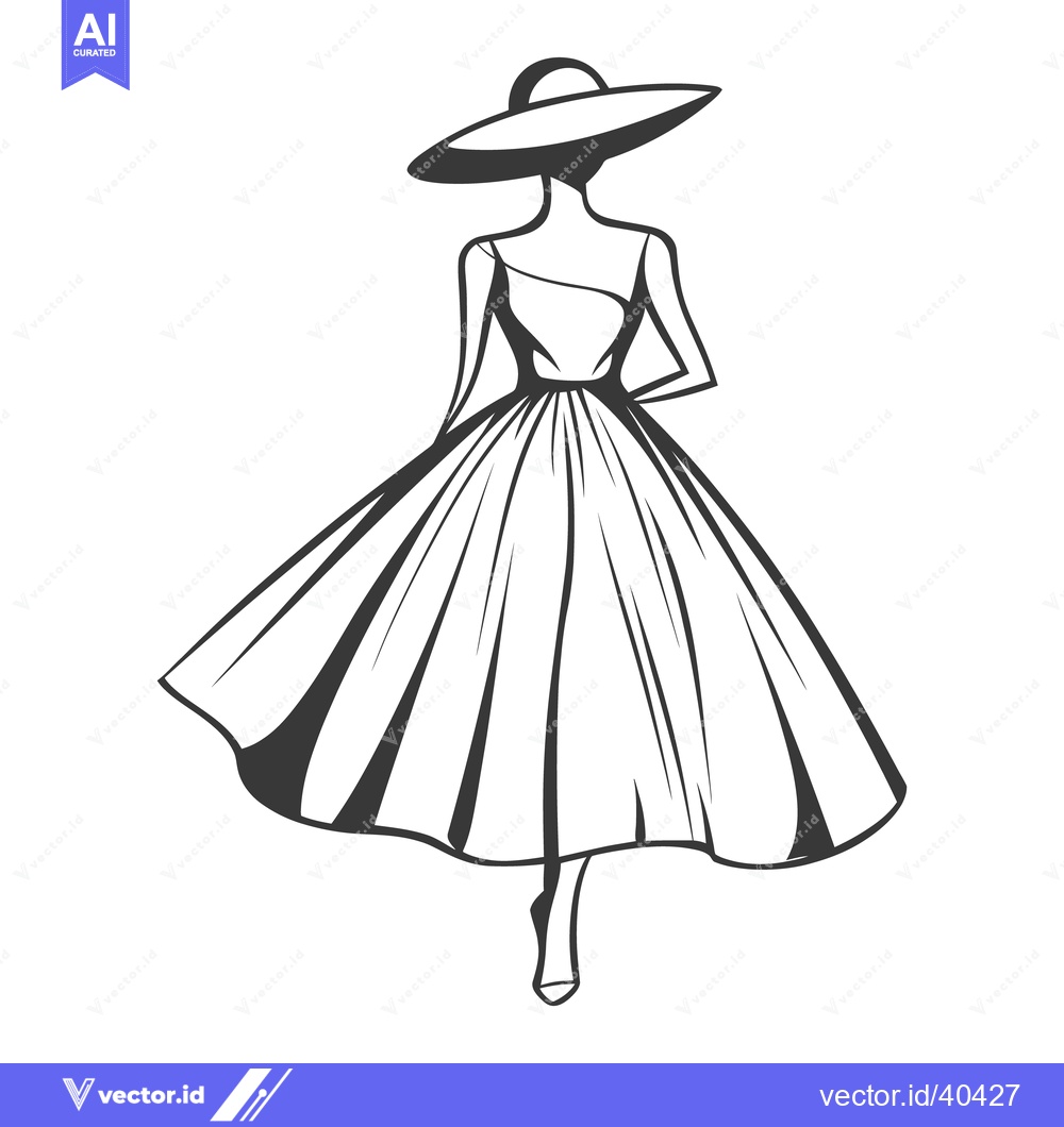 Premium Vector dari A fashion illustration shows a woman wearing a large sun hat