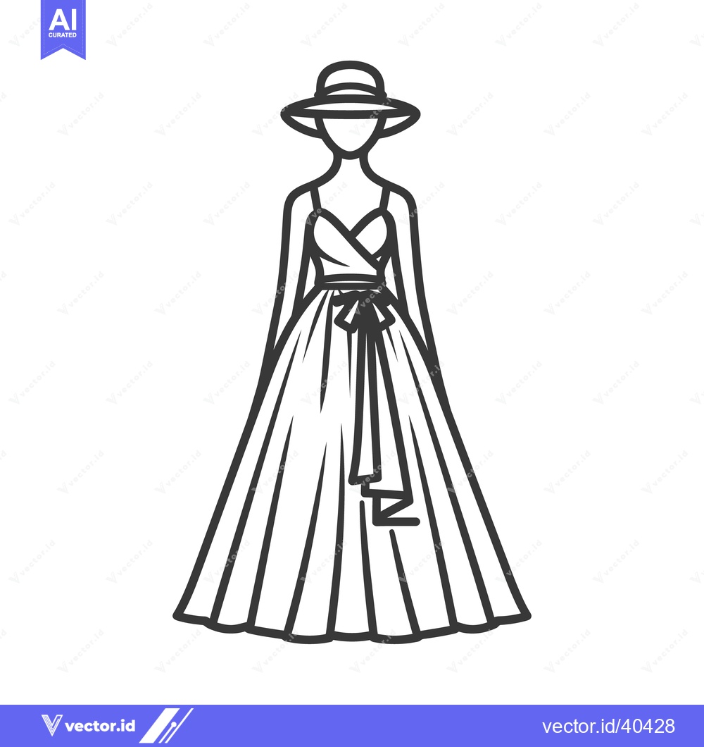 Premium Vector of An elegant woman is wearing a stylish dress and a hat
