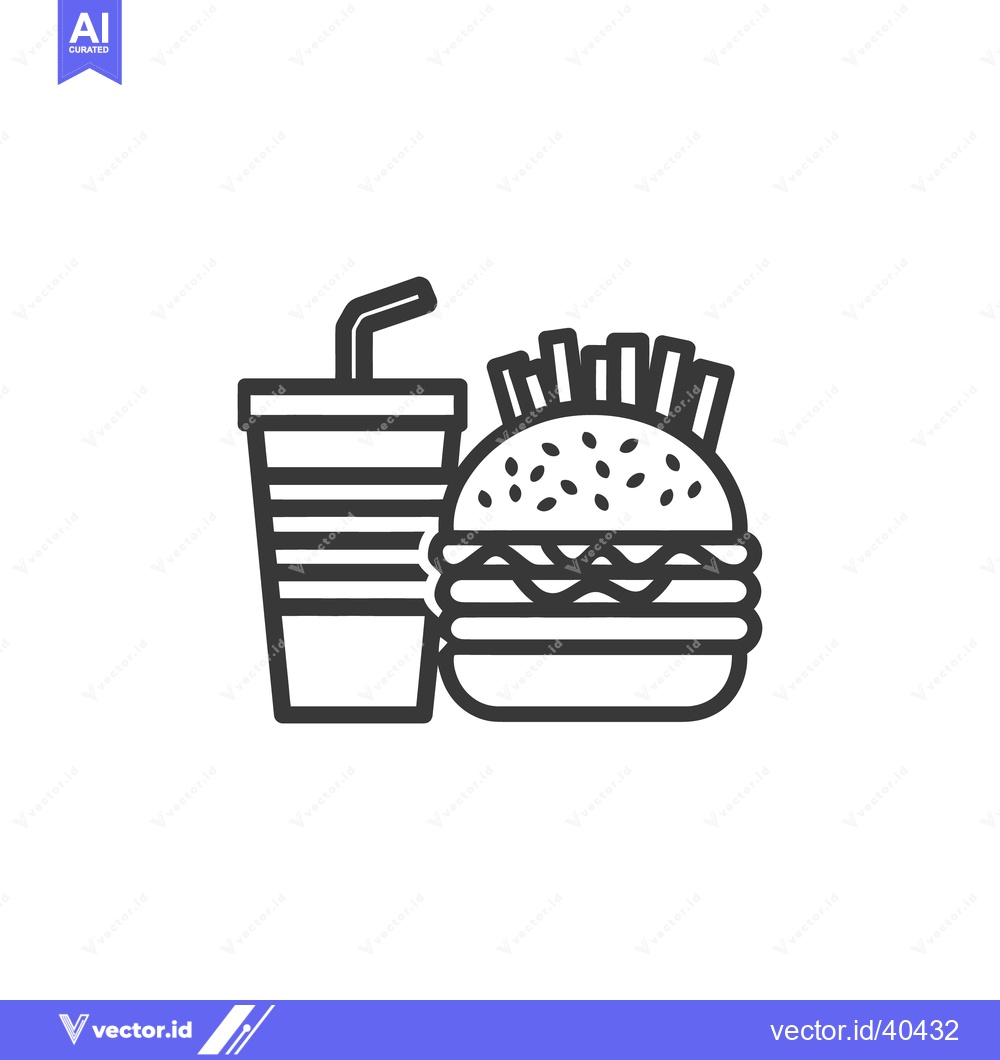 Premium Vector of Fast Food Icon: Burger, Fries, and Drink in Bold Outline Style