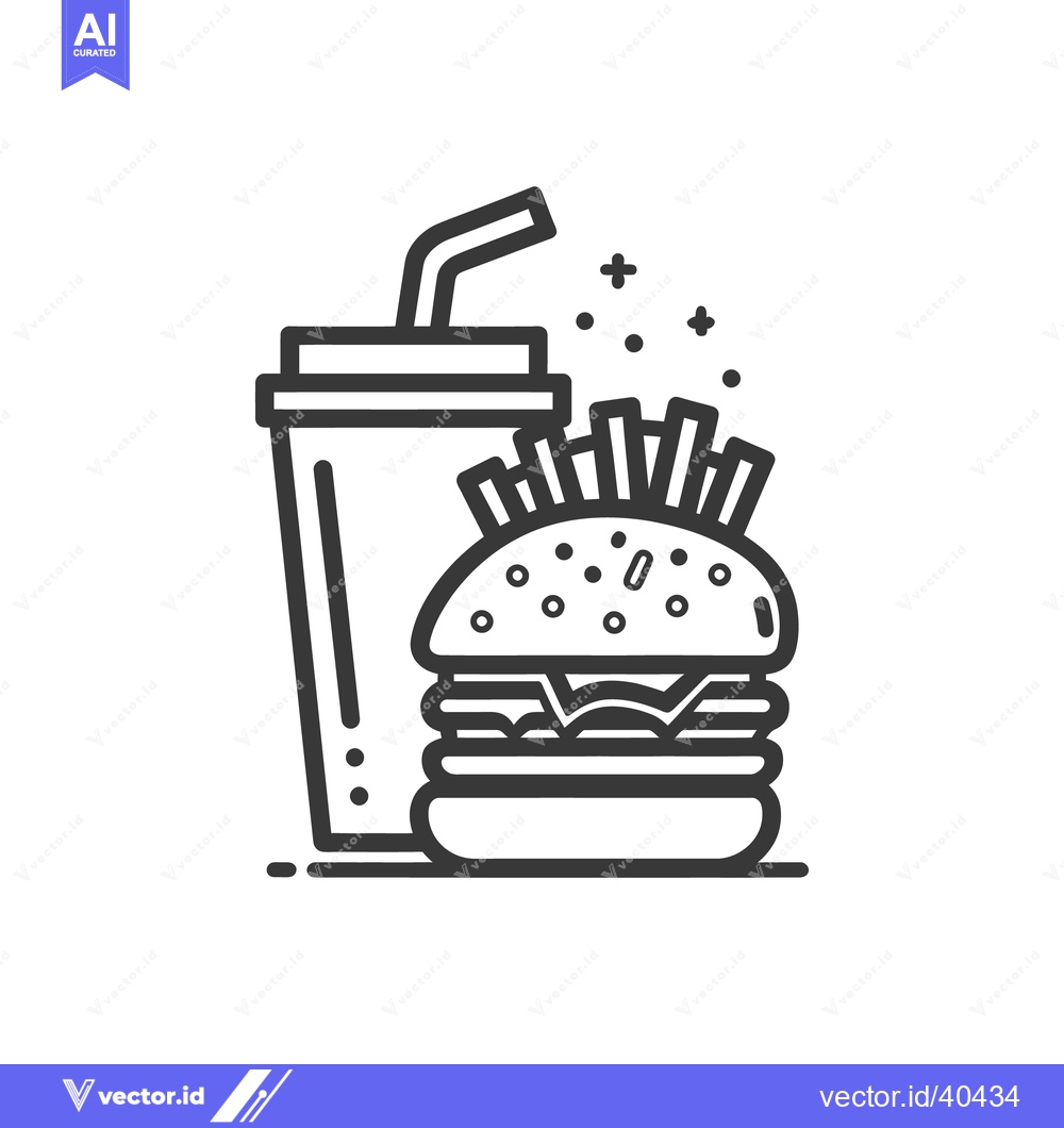 Premium Vector of Minimalist Burger, Fries, and Drink Icon: Classic Fast Food Combo in B