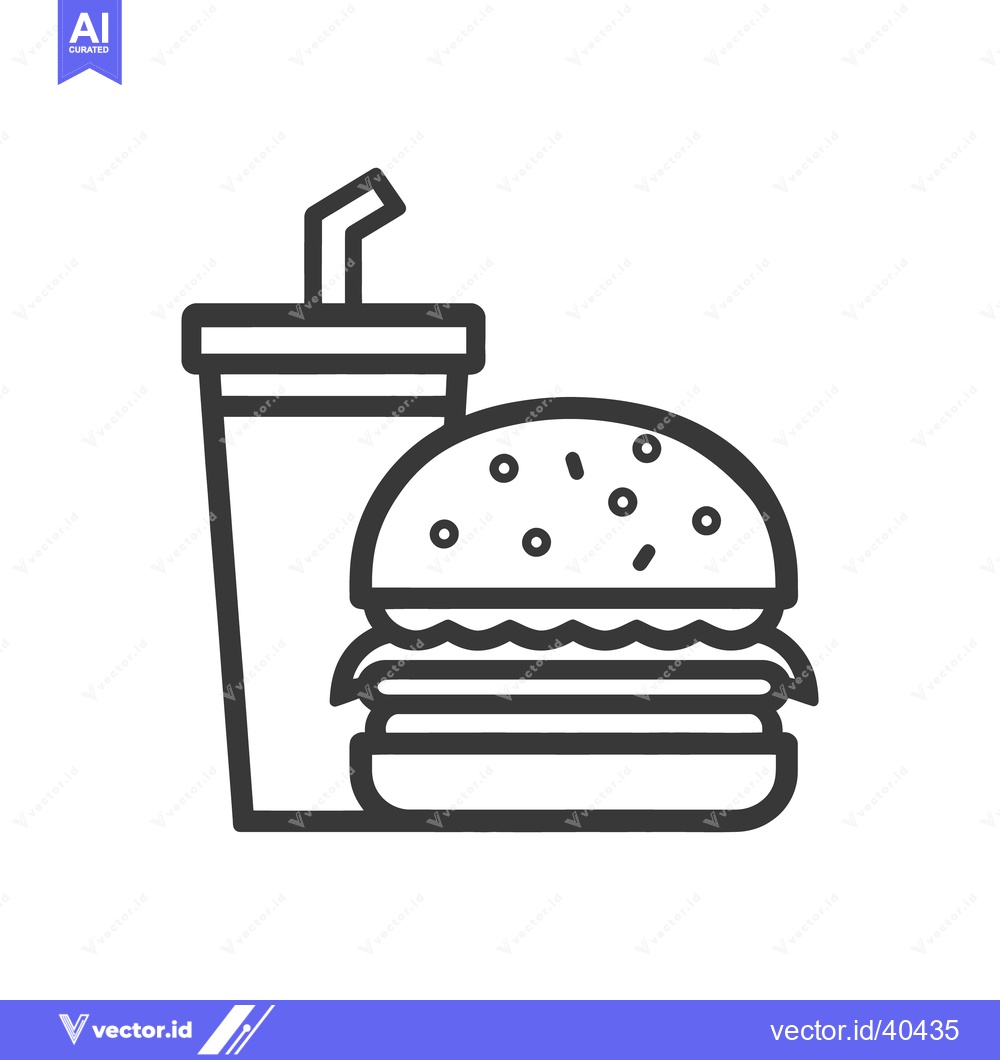 Premium Vector of Minimalist Burger and Drink Icon: Bold Outline, Fast Food Concept