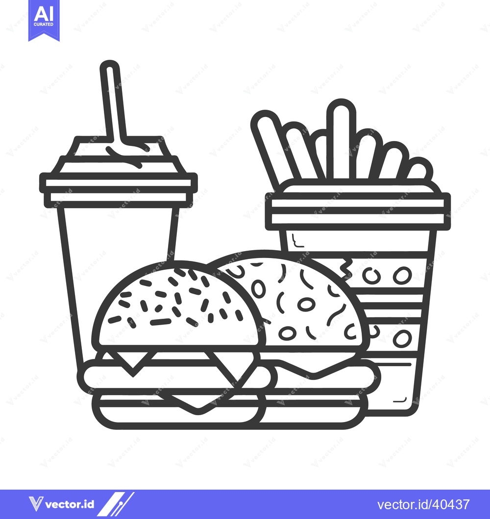 Premium Vector of A monochrome drawing depicting fast food restaurant favorites