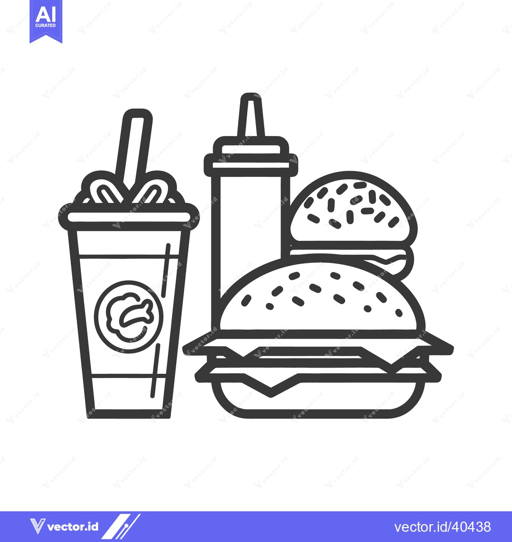 Premium Vector dari Simple line art depicting a fast food combo meal