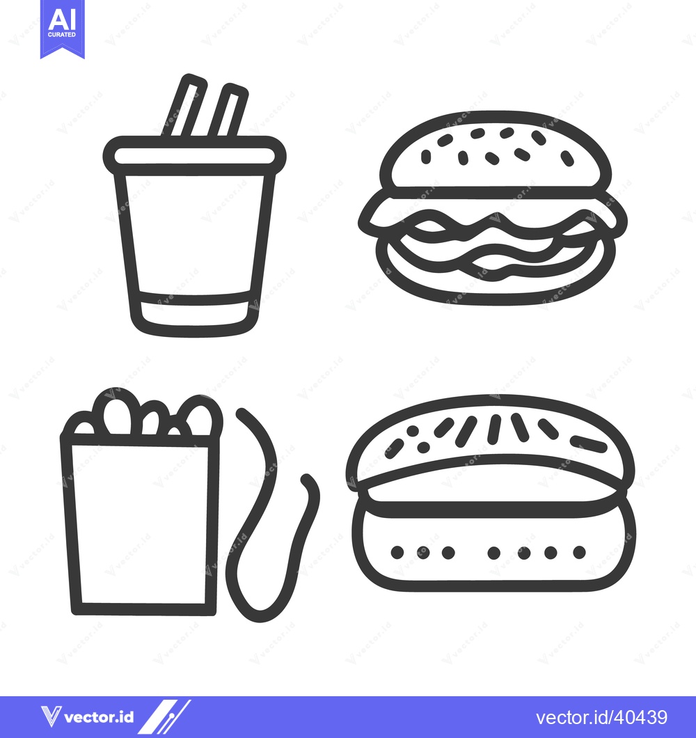 Premium Vector dari Simple black and white illustrations of fast food items