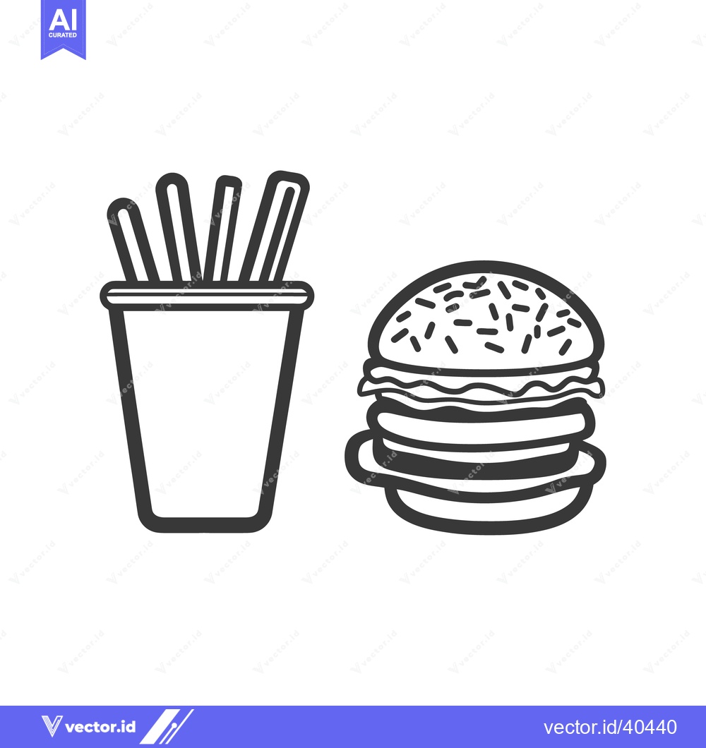 Premium Vector dari Black and white line art of fast food items