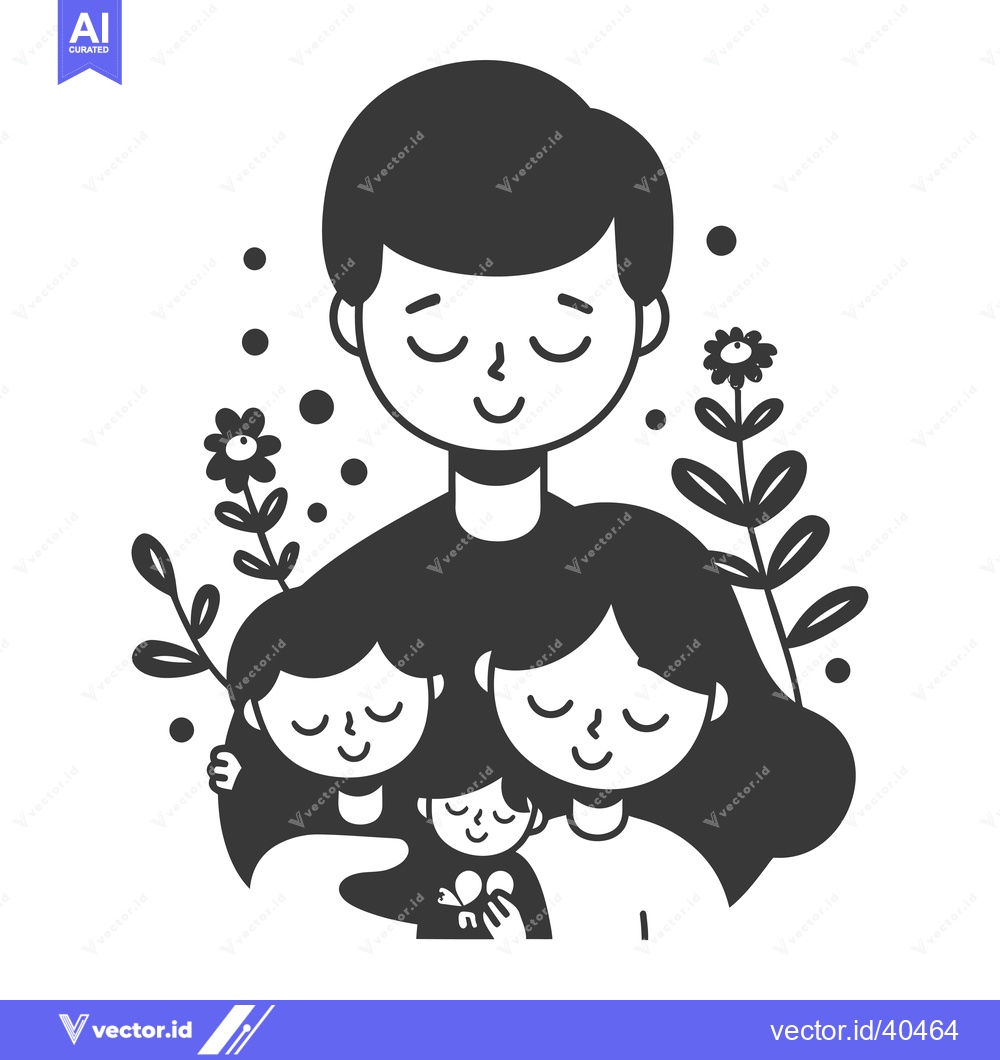 Premium Vector dari Father and Three Children with Closed Eyes and Flowers