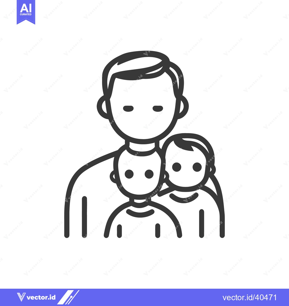 Premium Vector dari A father stands with his two children in an icon style