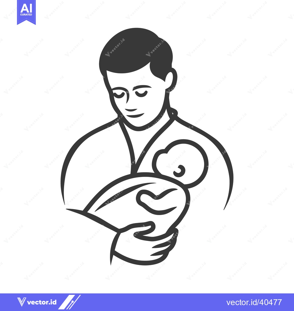 Premium Vector of A loving father gently cradles a newborn infant in his arms