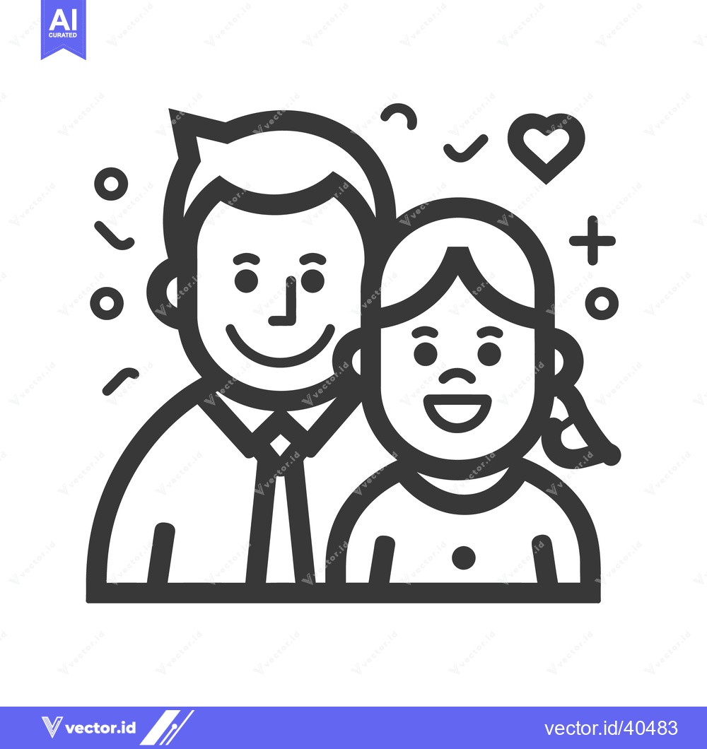 Premium Vector dari A smiling father and daughter pose together in vector art