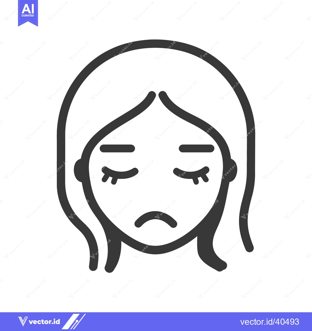 Premium Vector of A simple monochrome depiction of a sad woman with closed eyes