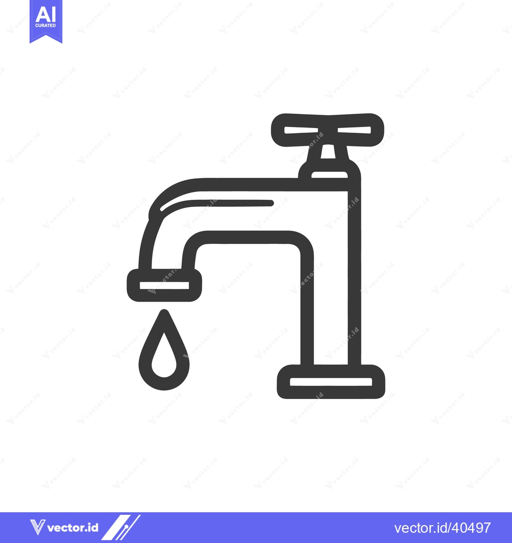 Premium Vector of Minimalist Water Faucet Icon with Dripping Water Drop, Outline Style