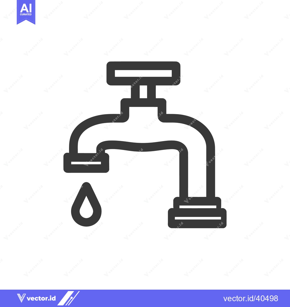Premium Vector of Minimalist Faucet Icon with Dripping Water Drop on White Background
