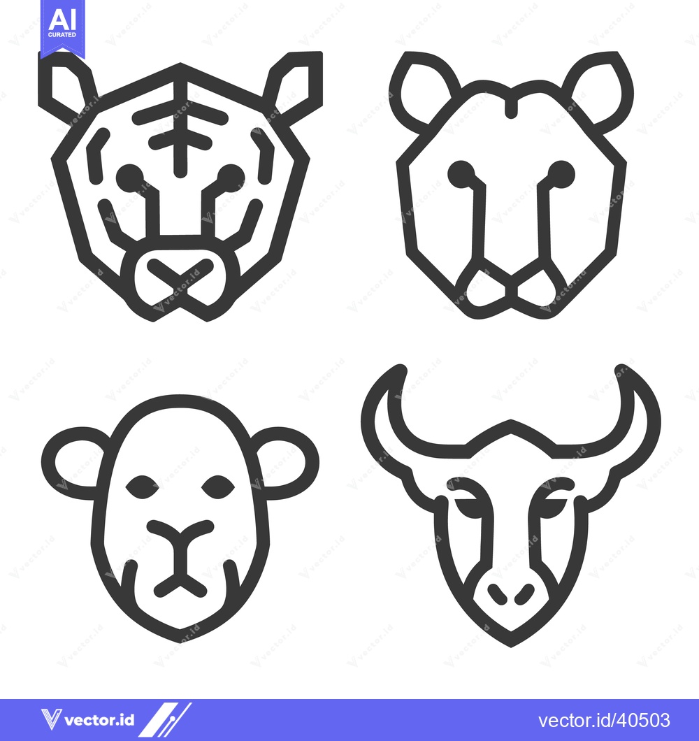 Premium Vector dari Geometric illustrations of four different animal faces displayed in a