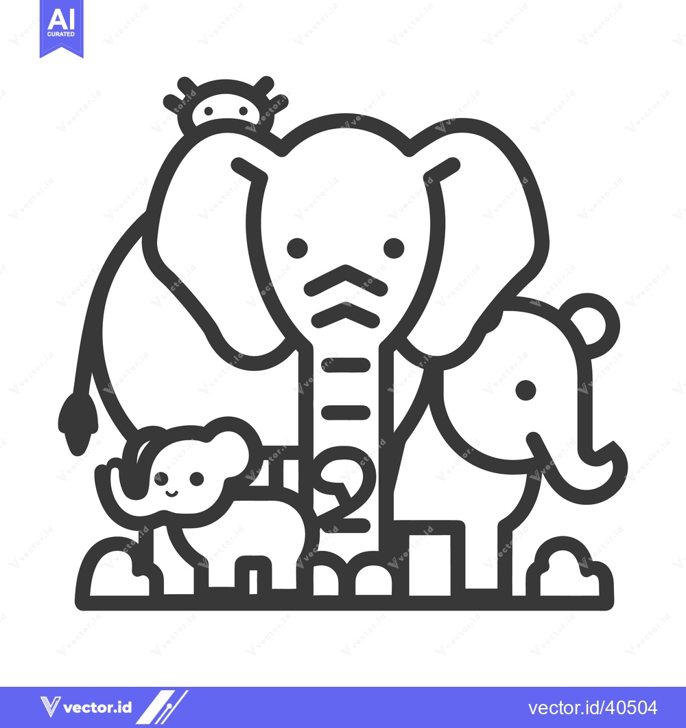 Premium Vector dari Group of stylized elephants with a small animal friend