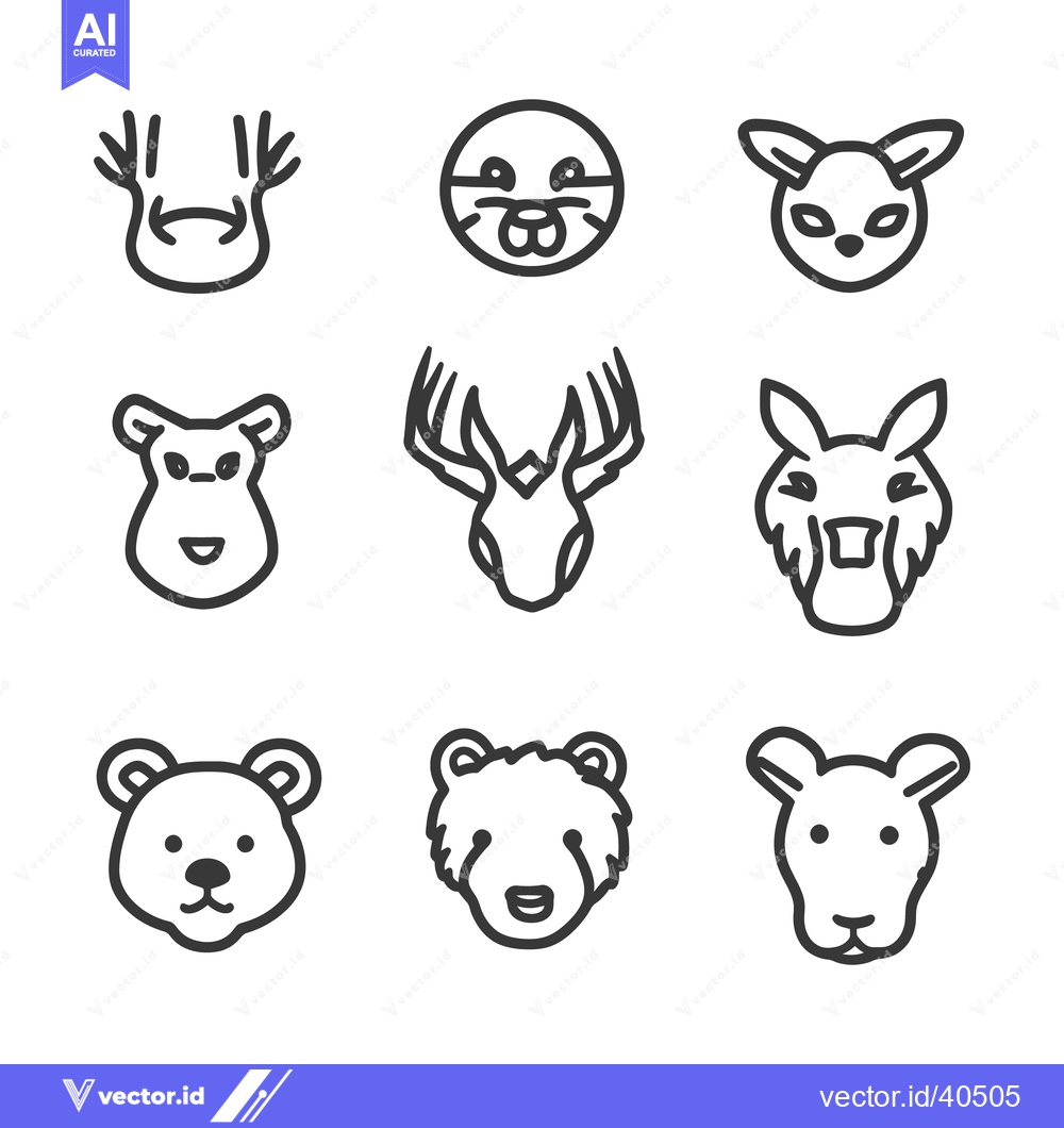 Premium Vector dari Nine different cartoon animal faces drawn in minimalist style