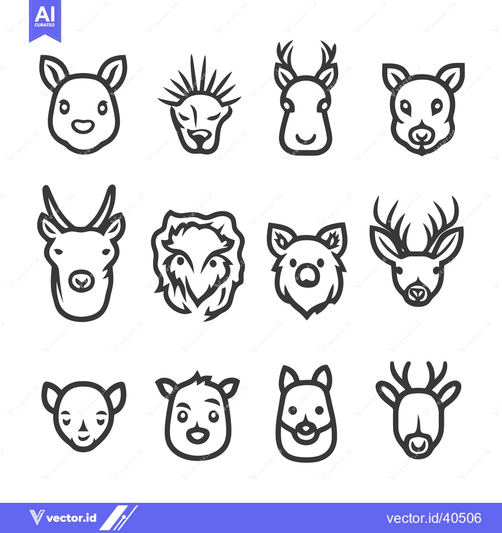 Premium Vector dari Vector Illustration Featuring Twelve Different Cartoon Animal Heads in