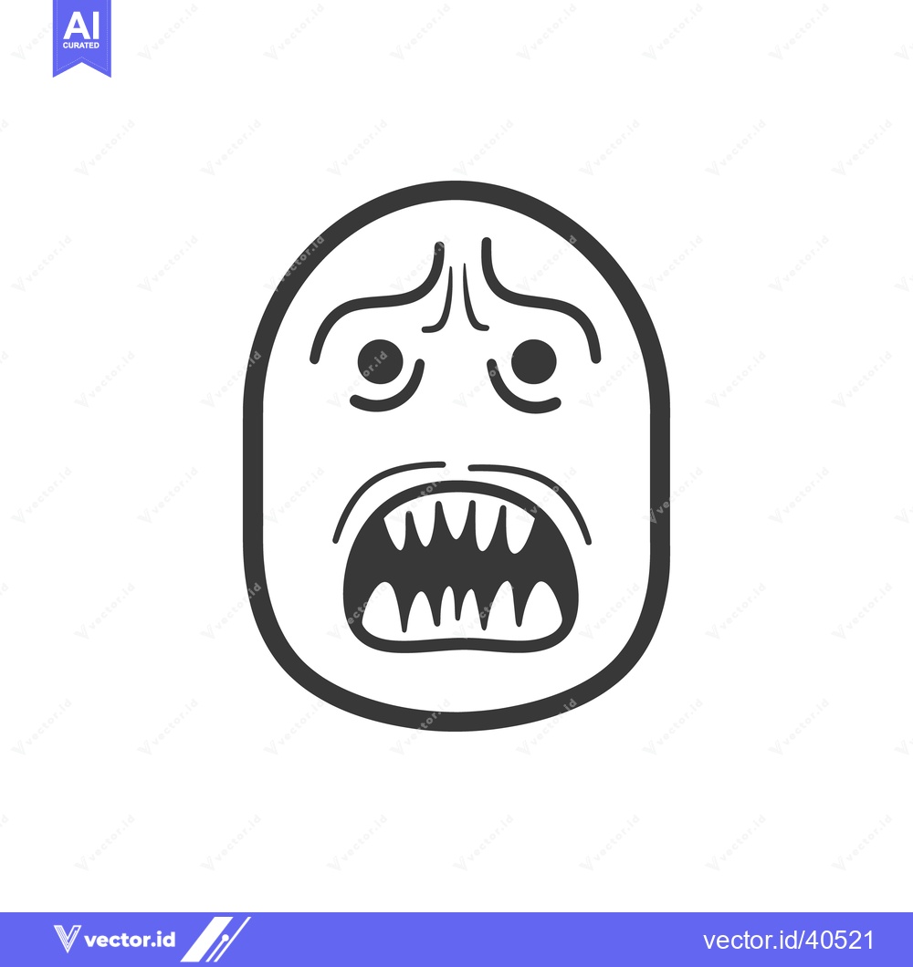 Premium Vector of A Simple Face Showing Fear With Open Mouth And Sharp Teeth