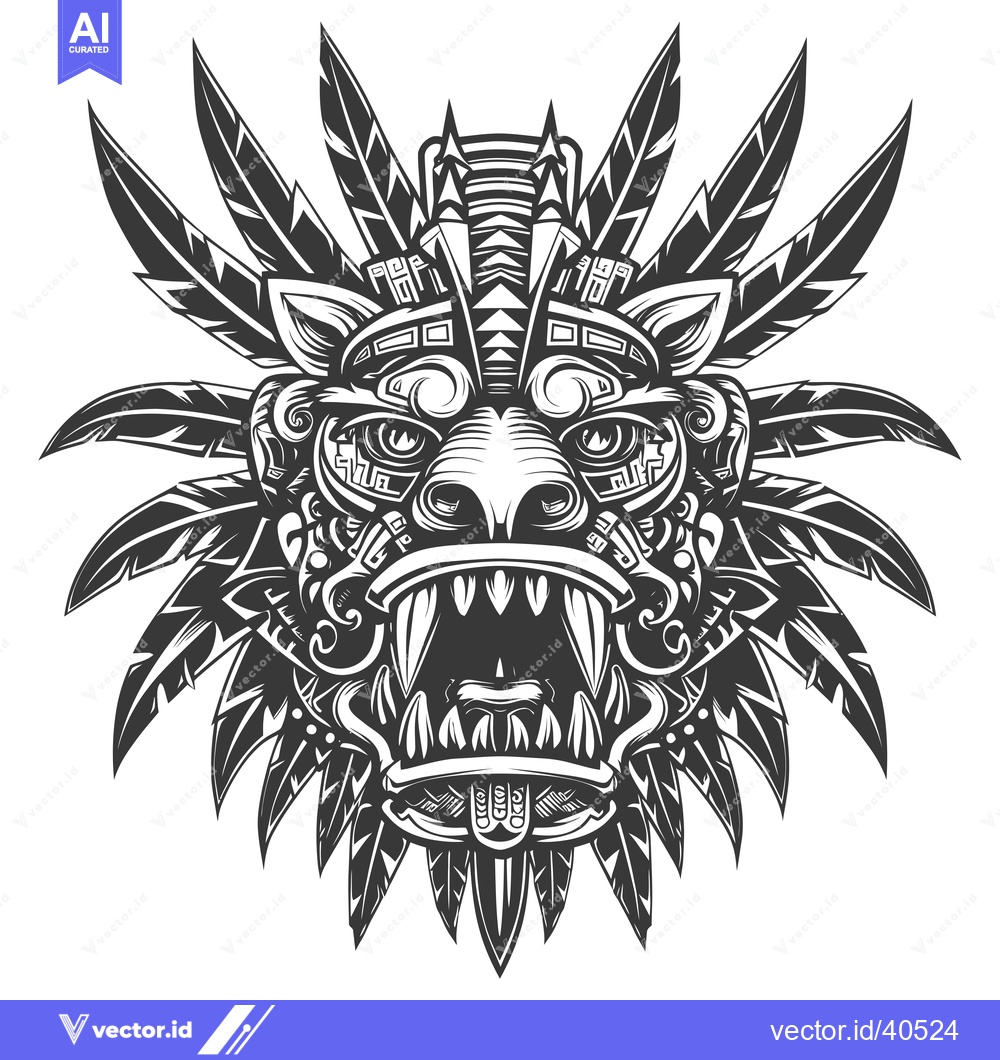 Premium Vector of Feathered Mask with Geometric Patterns and Fangs