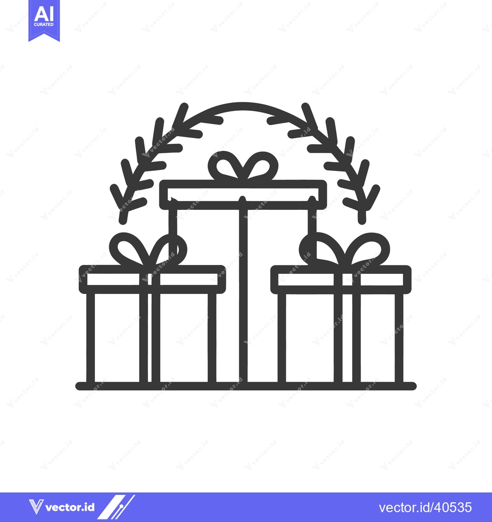 Premium Vector dari Minimalist Gift Boxes with Bows and Festive Foliage Line Art