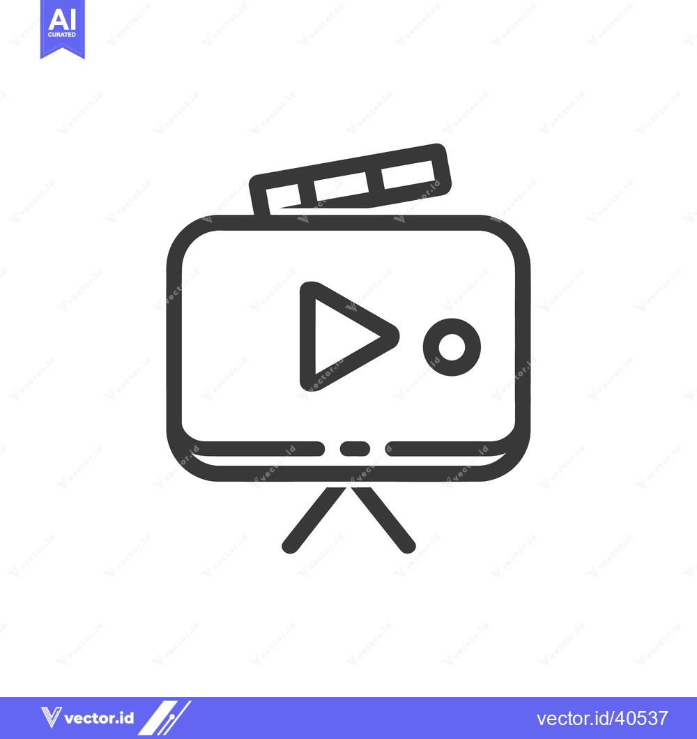 Premium Vector of Minimalist Film Production Icon: Clapperboard on Screen, Outline Style