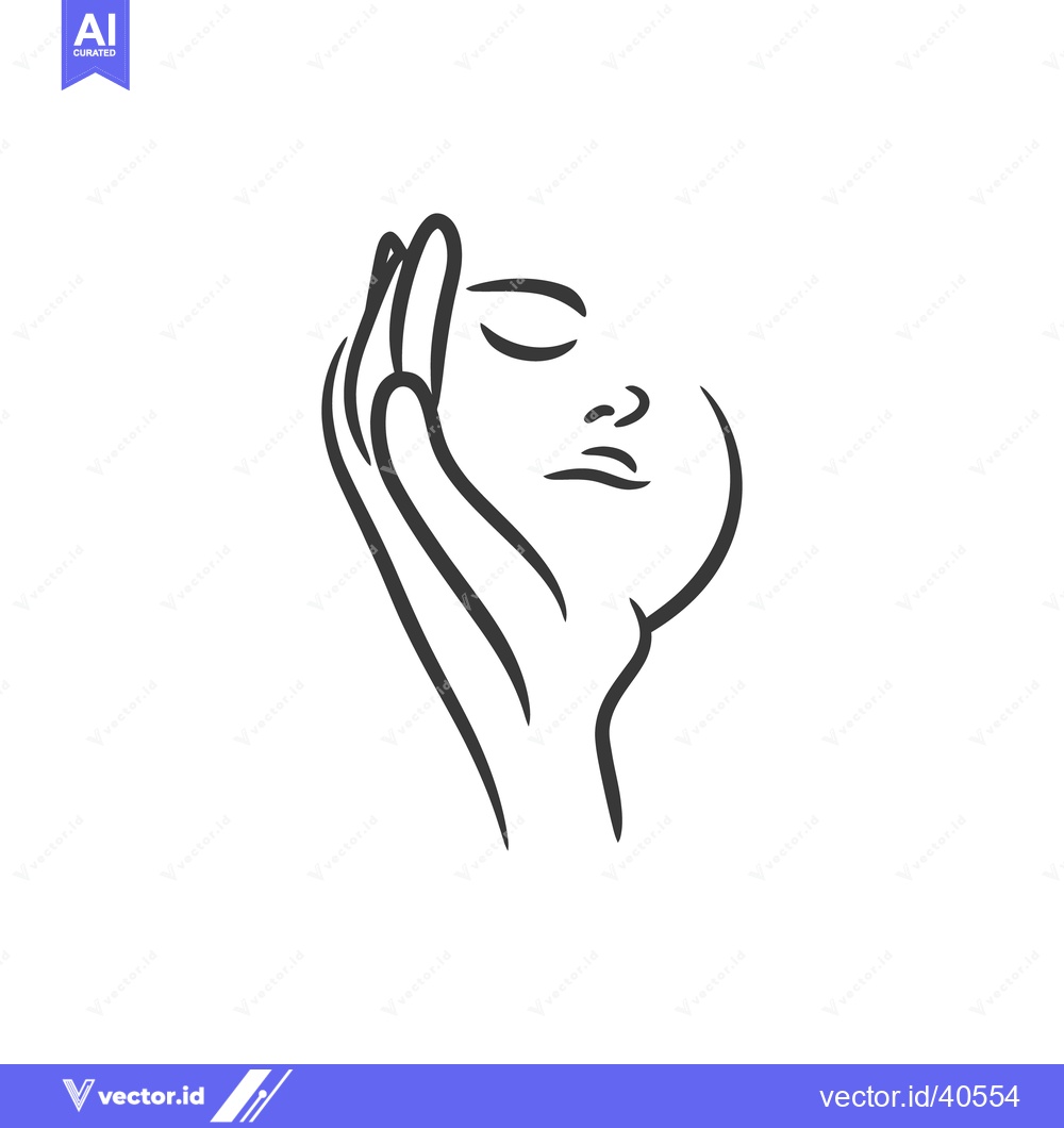 Premium Vector dari A drawn hand cradles a face with closed eyes in contemplation