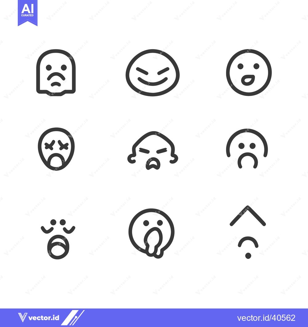 Premium Vector of Nine different black and white emojis expressing diverse feelings