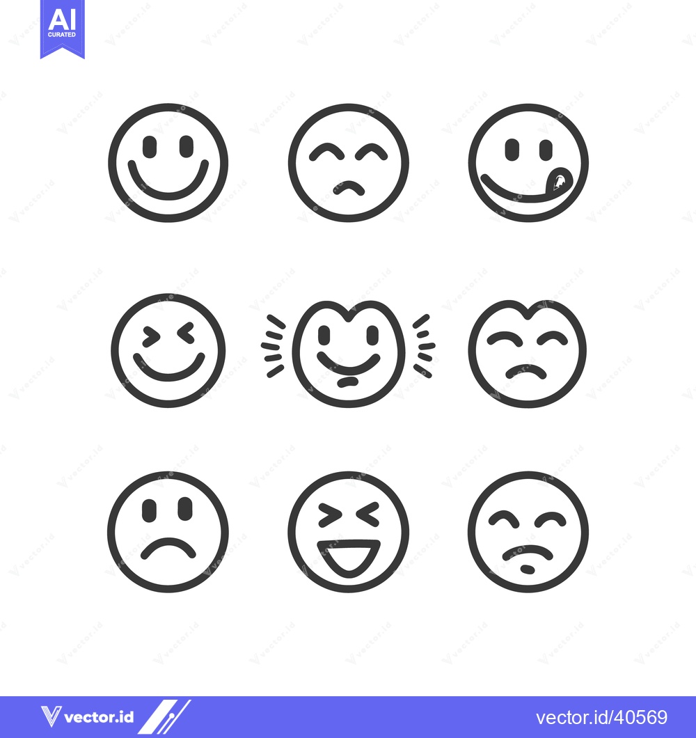 Premium Vector of A collection of stylized black and white emoji expressions in circles