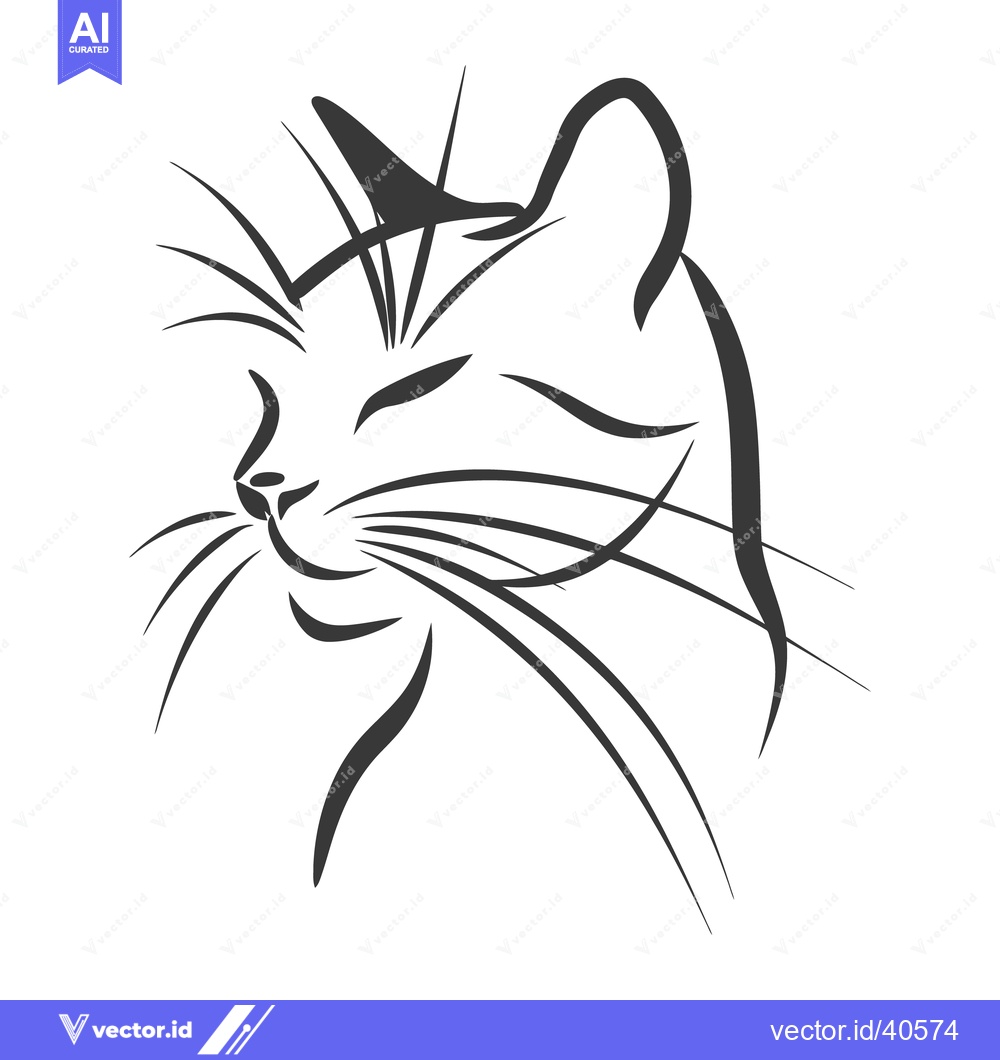 Premium Vector dari A Simple Black Line Drawing Depicting A Domestic Cat Face