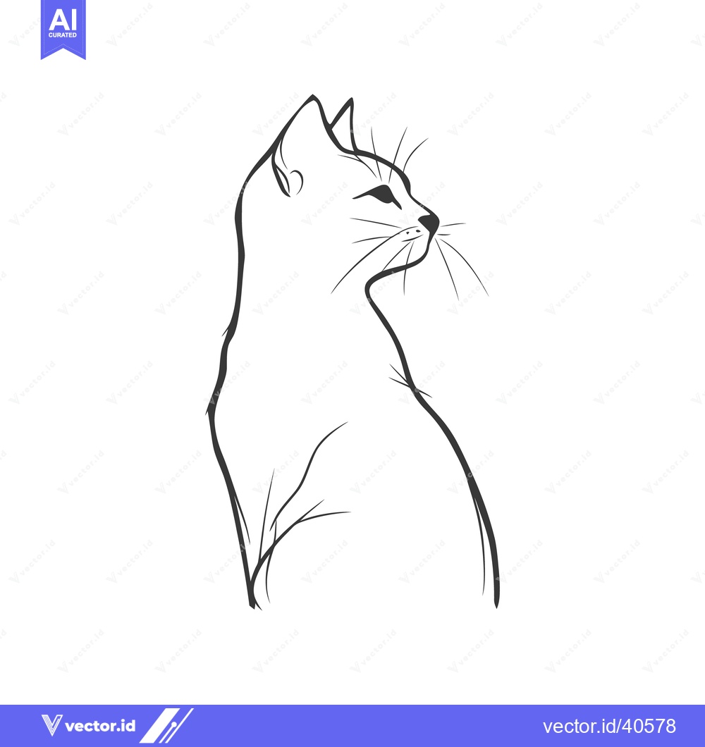 Premium Vector dari A simple outlined illustration featuring a cat looking sideways