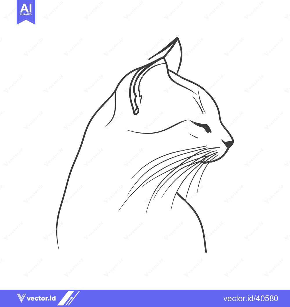Premium Vector dari A simple black and white line art drawing of a cat