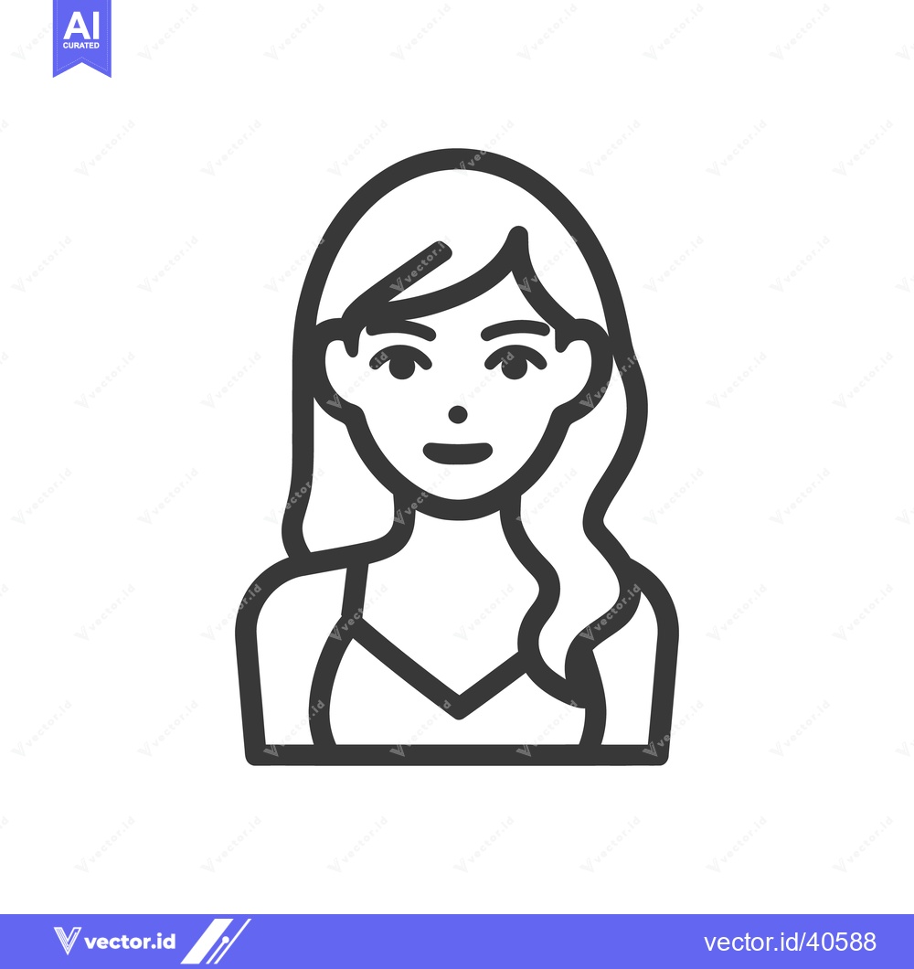 Premium Vector of Minimalist Portrait: Young Woman with Wavy Hair and Tank Top Icon
