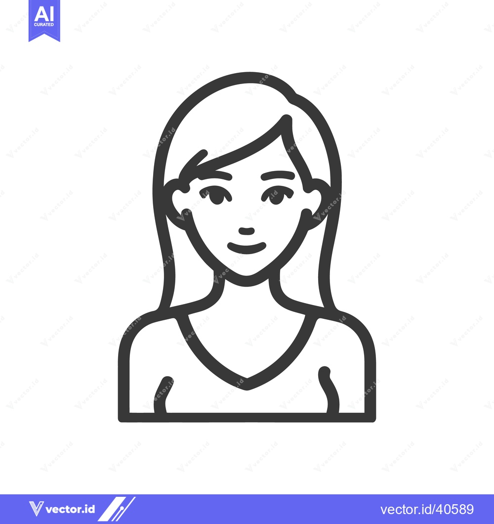 Premium Vector of Minimalist Woman Portrait Icon with Sleek Hairstyle and V-Neck Top