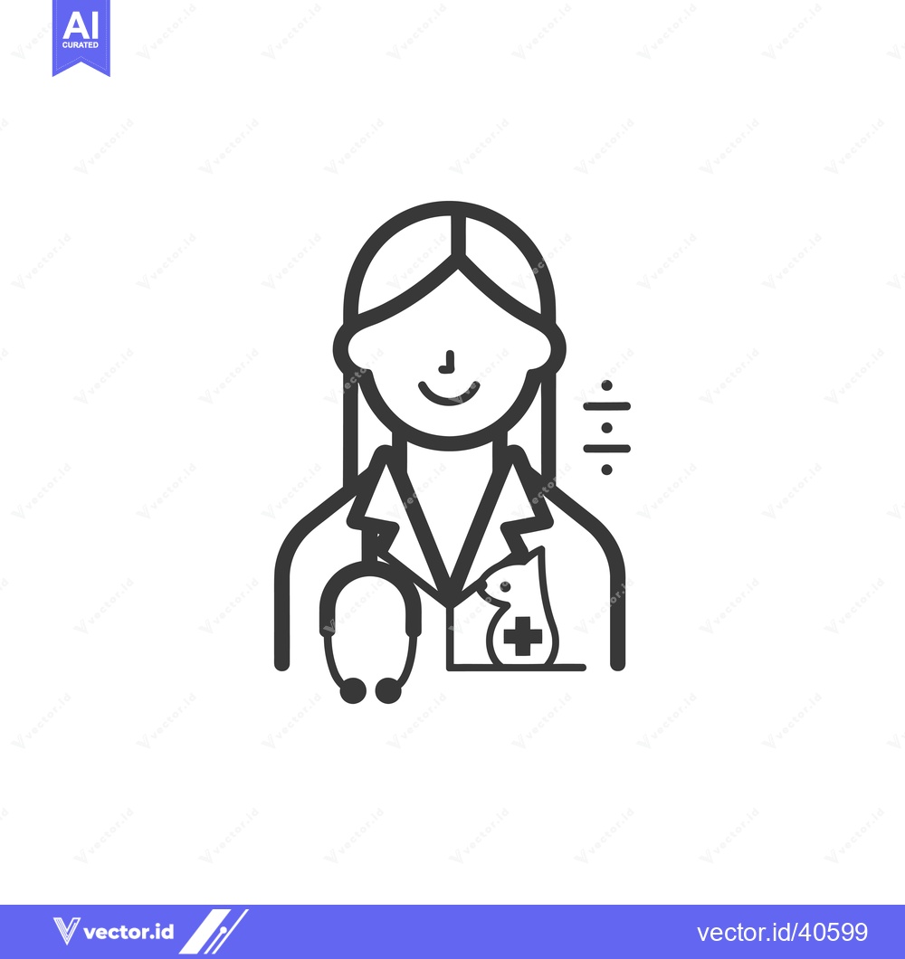 Premium Vector dari Female Veterinarian with Stethoscope and Pet Cat Icon