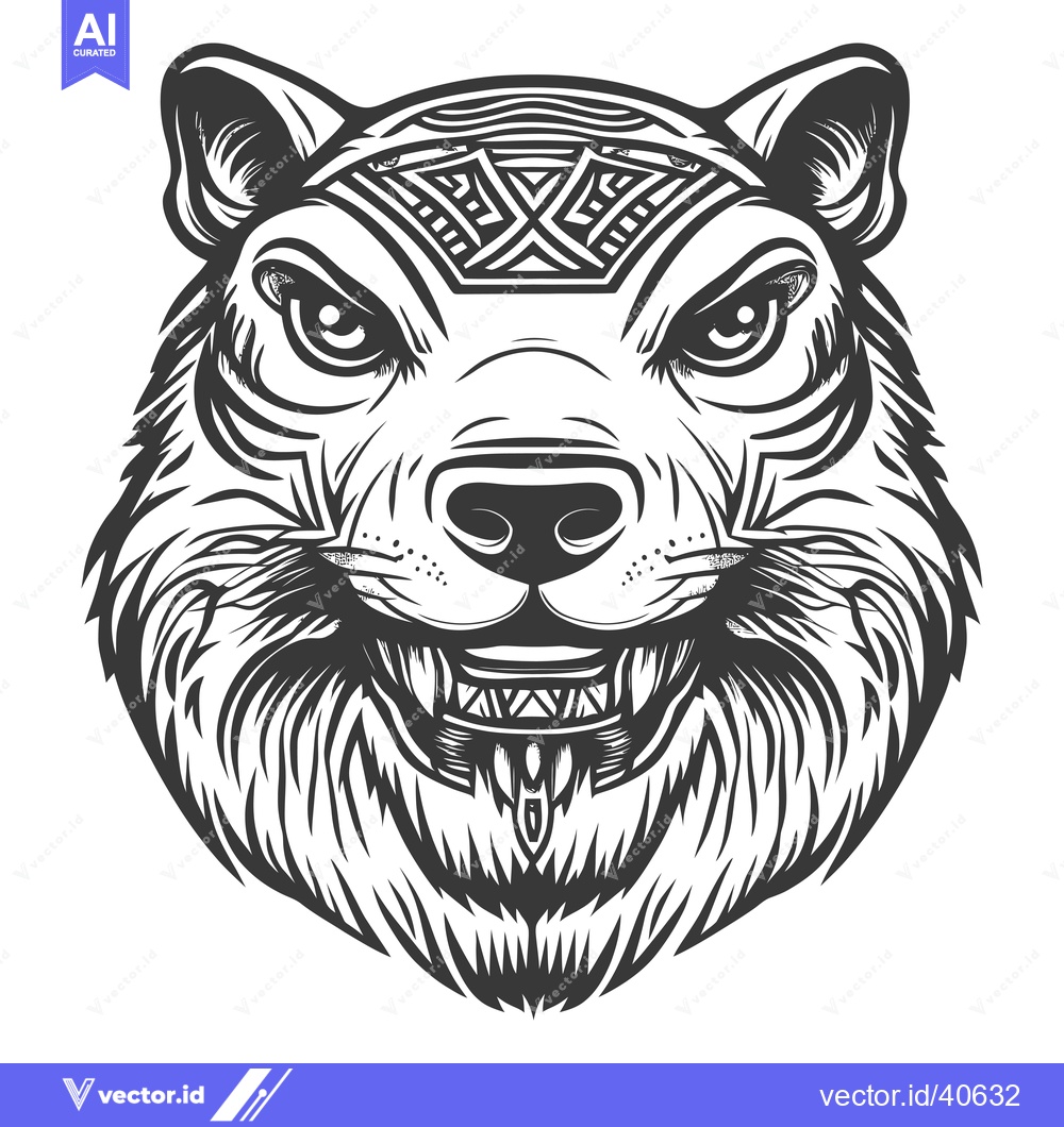 Premium Vector of Ferocious  Wolf Head with Tribal Tattoo