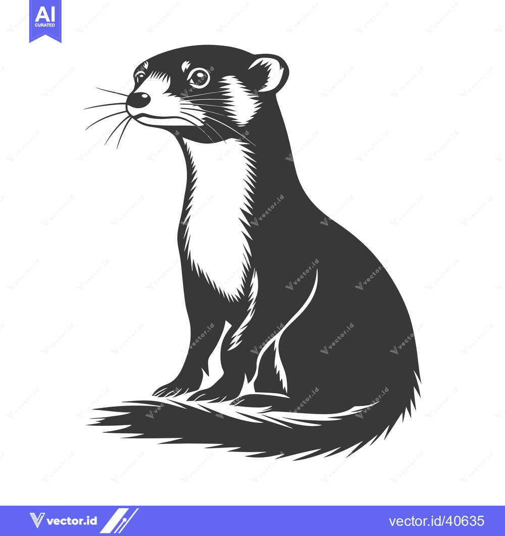 Premium Vector dari A black and white graphic illustration of a sitting weasel