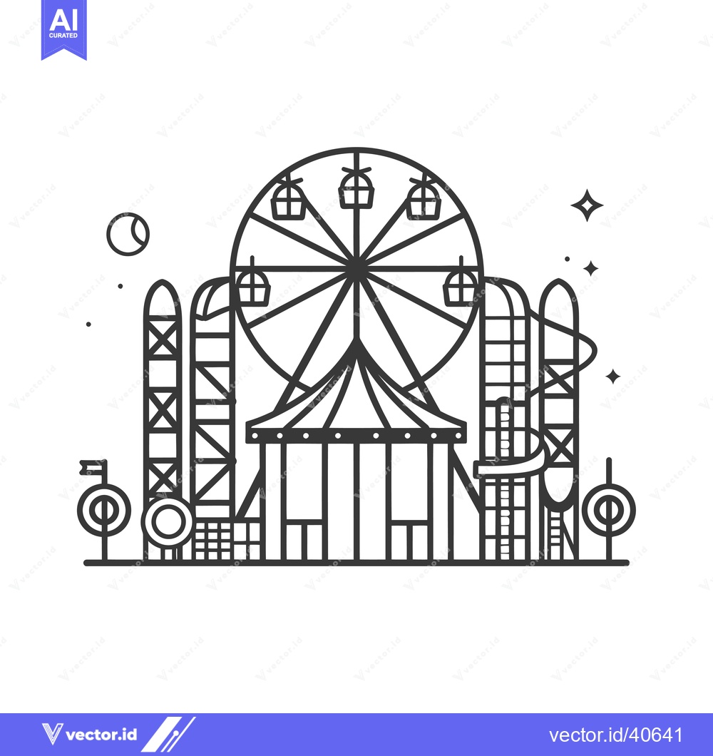 Premium Vector dari Ferris Wheel and Amusement Park Rides Line Art Illustration