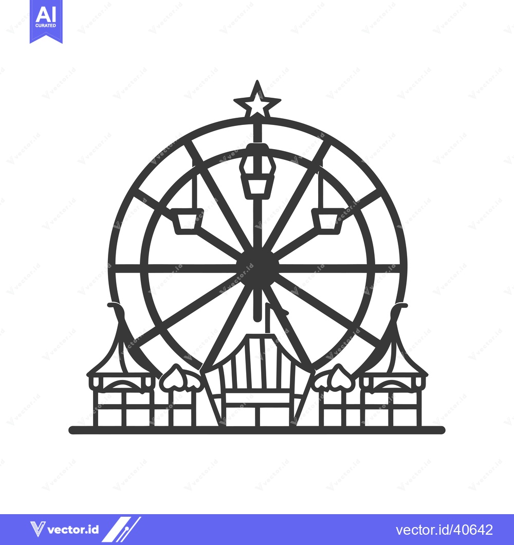 Premium Vector of Ferris Wheel Outline with Star and Booths