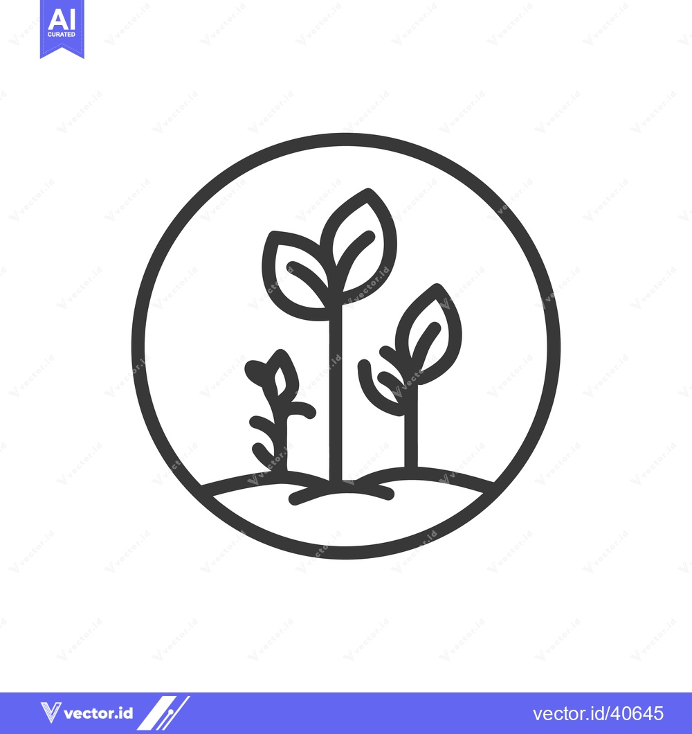 Premium Vector dari Minimalist Seedling Icon: Three Plants in Circular Frame, Growth Symbo
