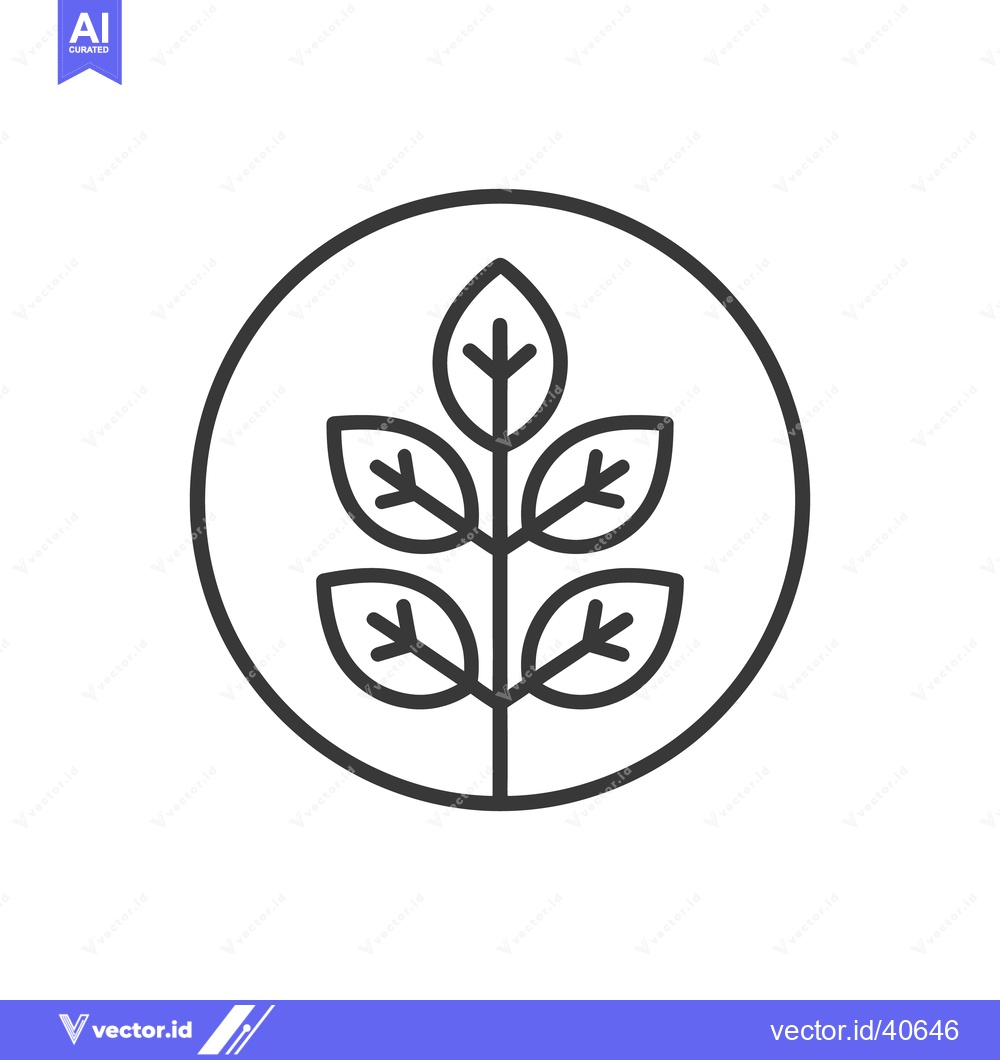 Premium Vector of Minimalist Leaf Branch Icon in Circle Outline, Botanical Design