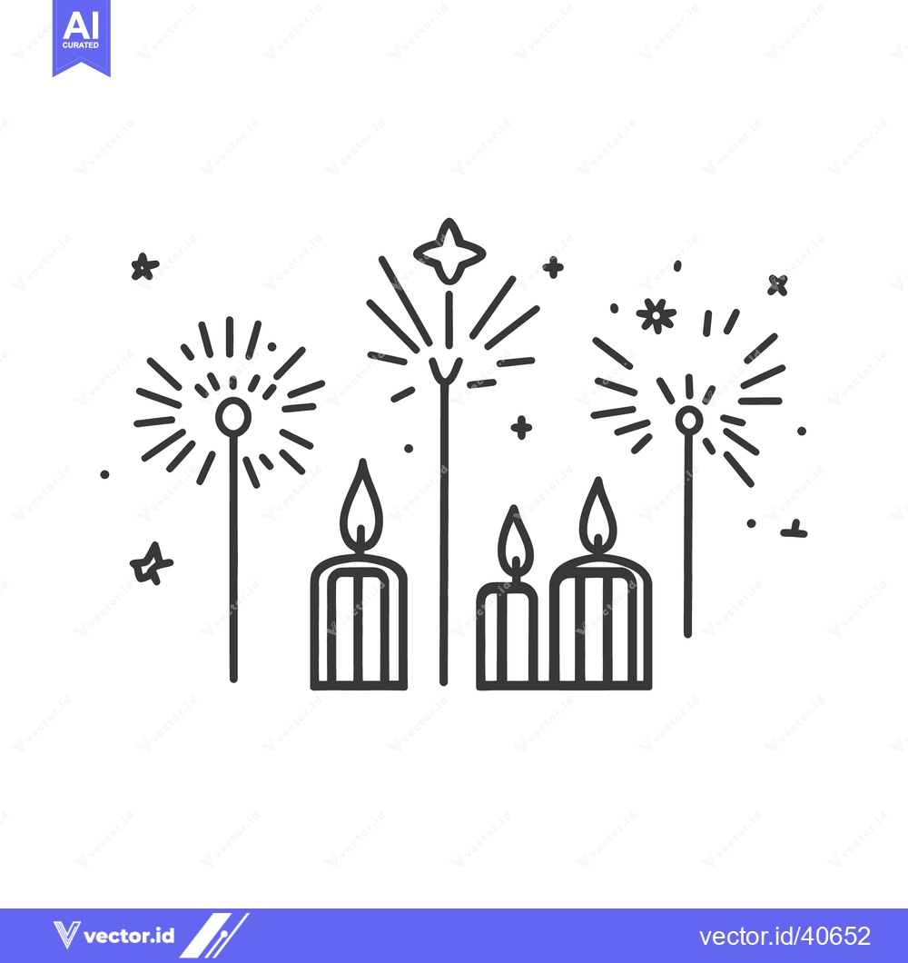 Premium Vector of Festive Illustration Featuring Lit Candles and Fireworks Sparklers Cel