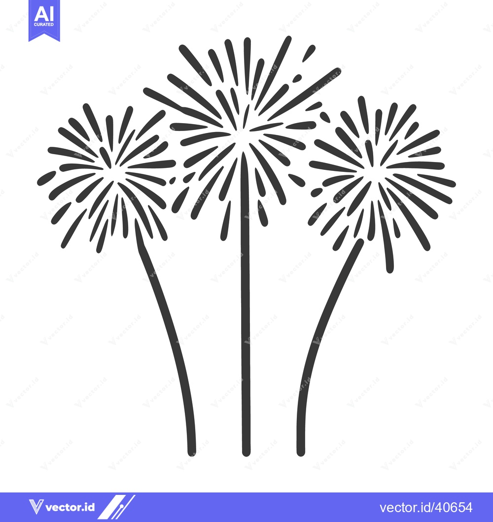 Premium Vector dari Simple black line drawing of three fireworks bursting brightly