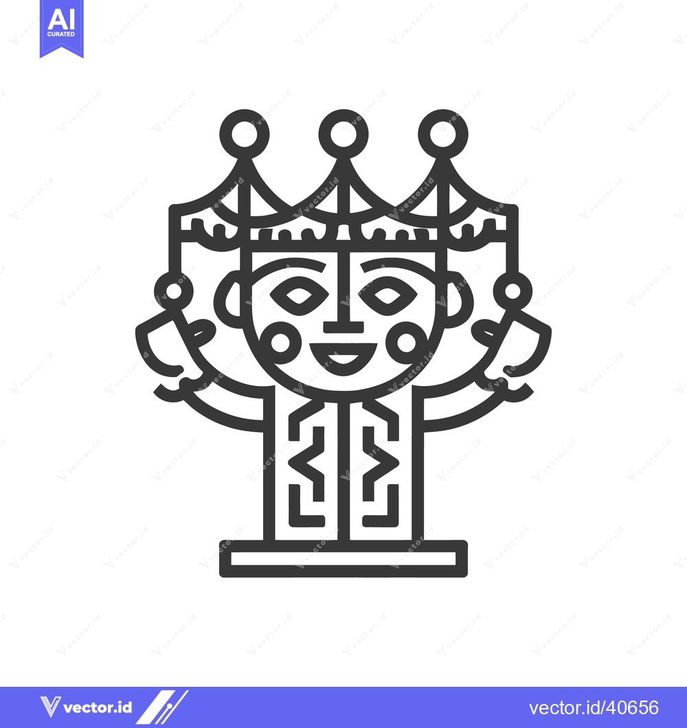 Premium Vector of Stylized Tribal Figure Icon with Crown and Geometric Details in Black