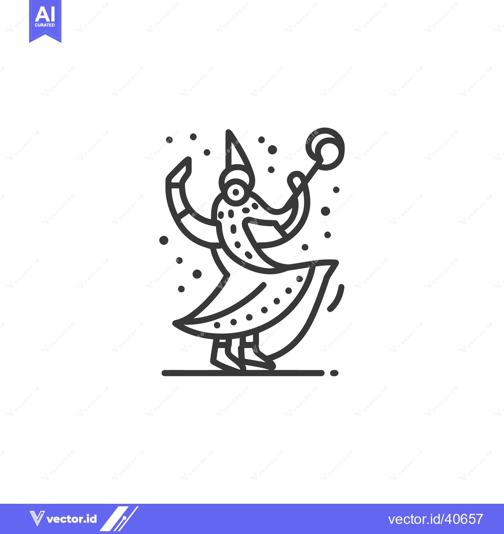 Premium Vector of Whimsical Jester Line Art: Playful Character with Wand and Dots