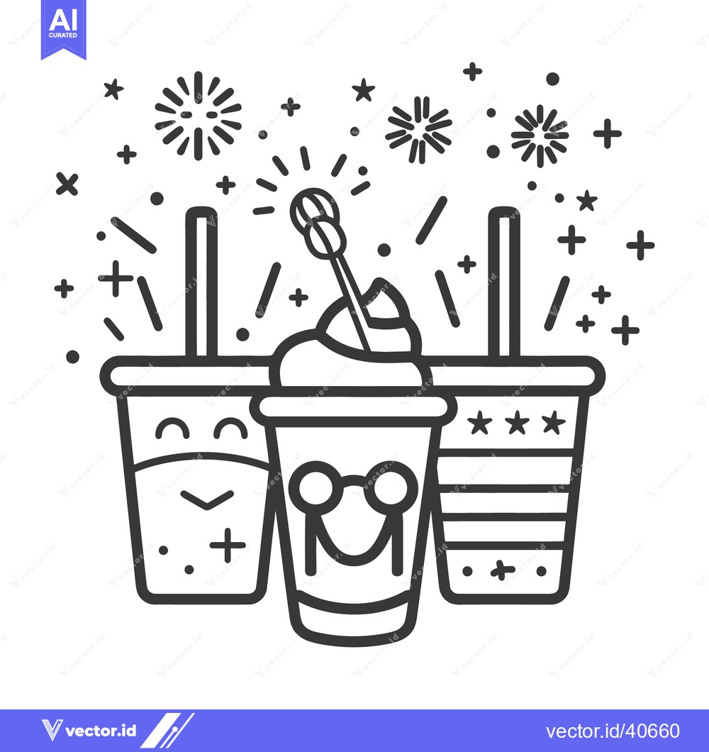 Premium Vector of Three decorated celebratory beverages with straws and festive decorati