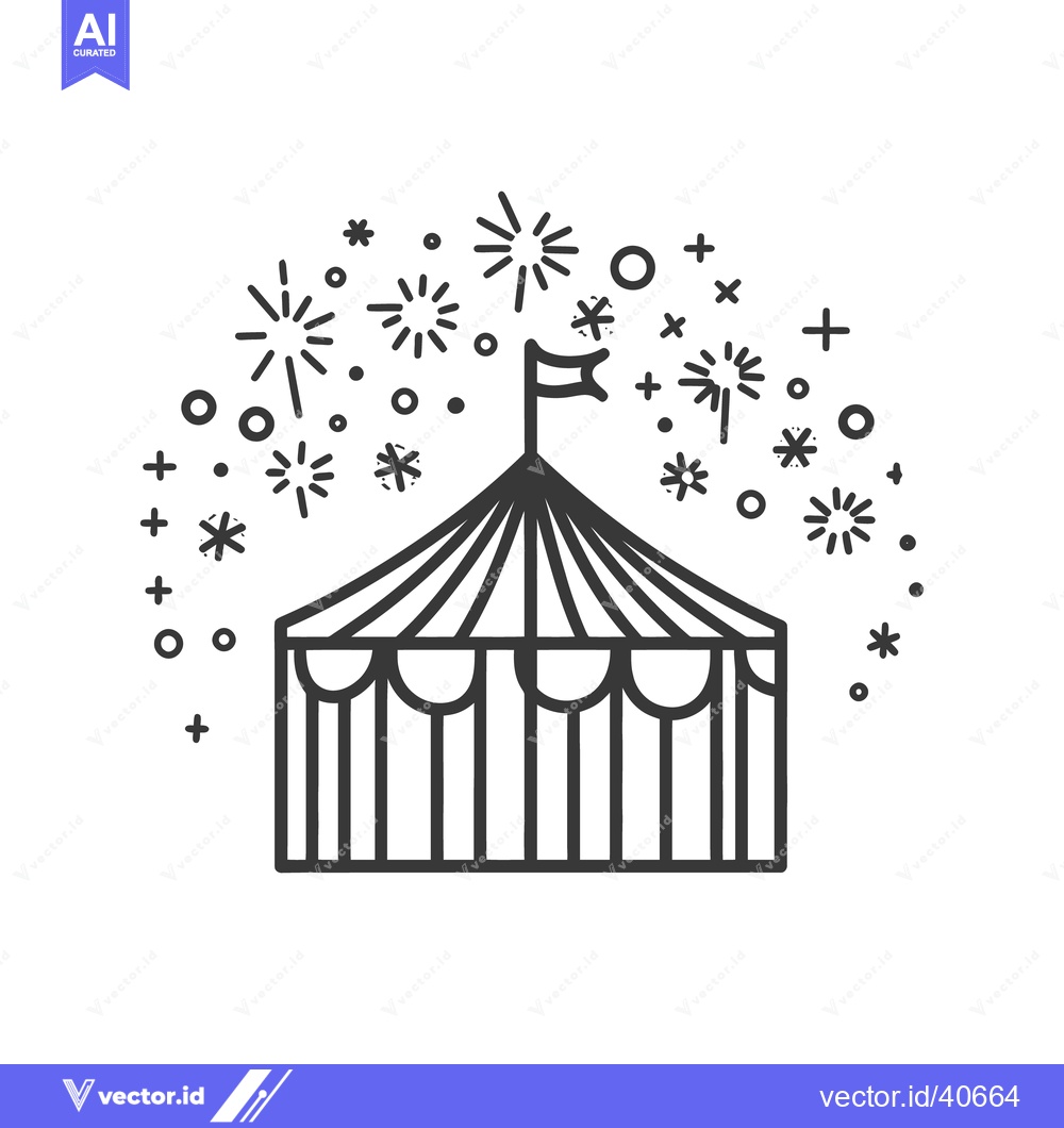 Premium Vector dari A black and white circus tent with fireworks display