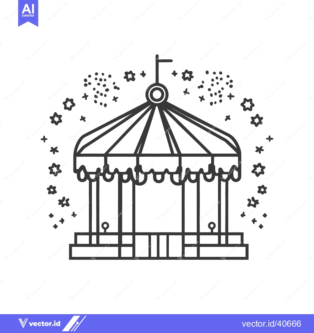 Premium Vector of A linear monochrome illustration of a carnival carousel ride