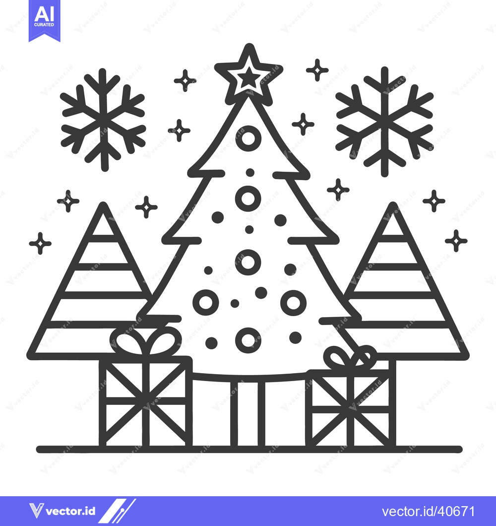 Premium Vector of A line art illustration of a festive decorated holiday scene
