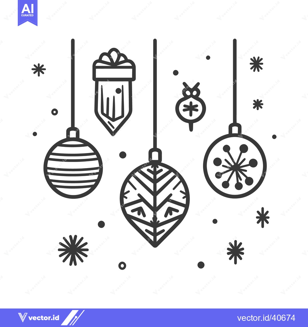 Premium Vector of Stylized holiday decorations of several shapes hanging from strings